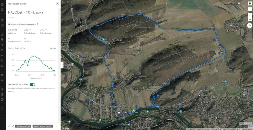 Garmin Connect - naplánovaná trasa
