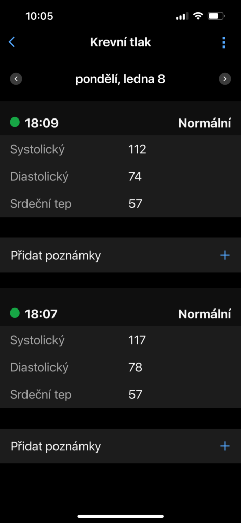 Ukázka uloženého měření z aplikace Garmin Connect